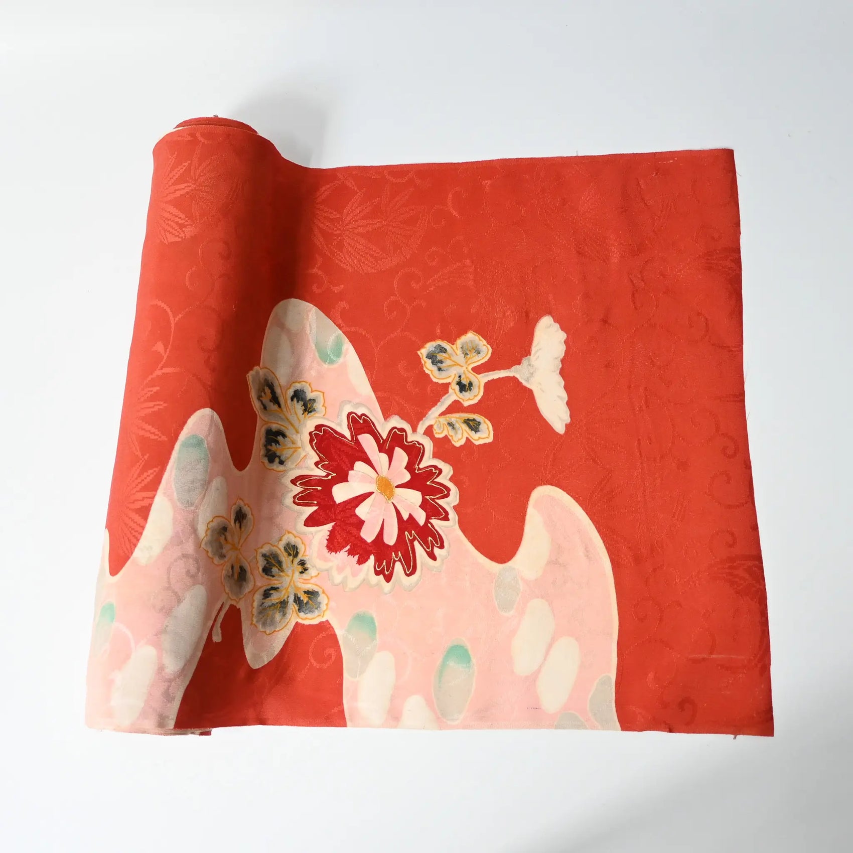 Vintage Floral Rinzu Silk Kimono Fabric Sold By The Metre