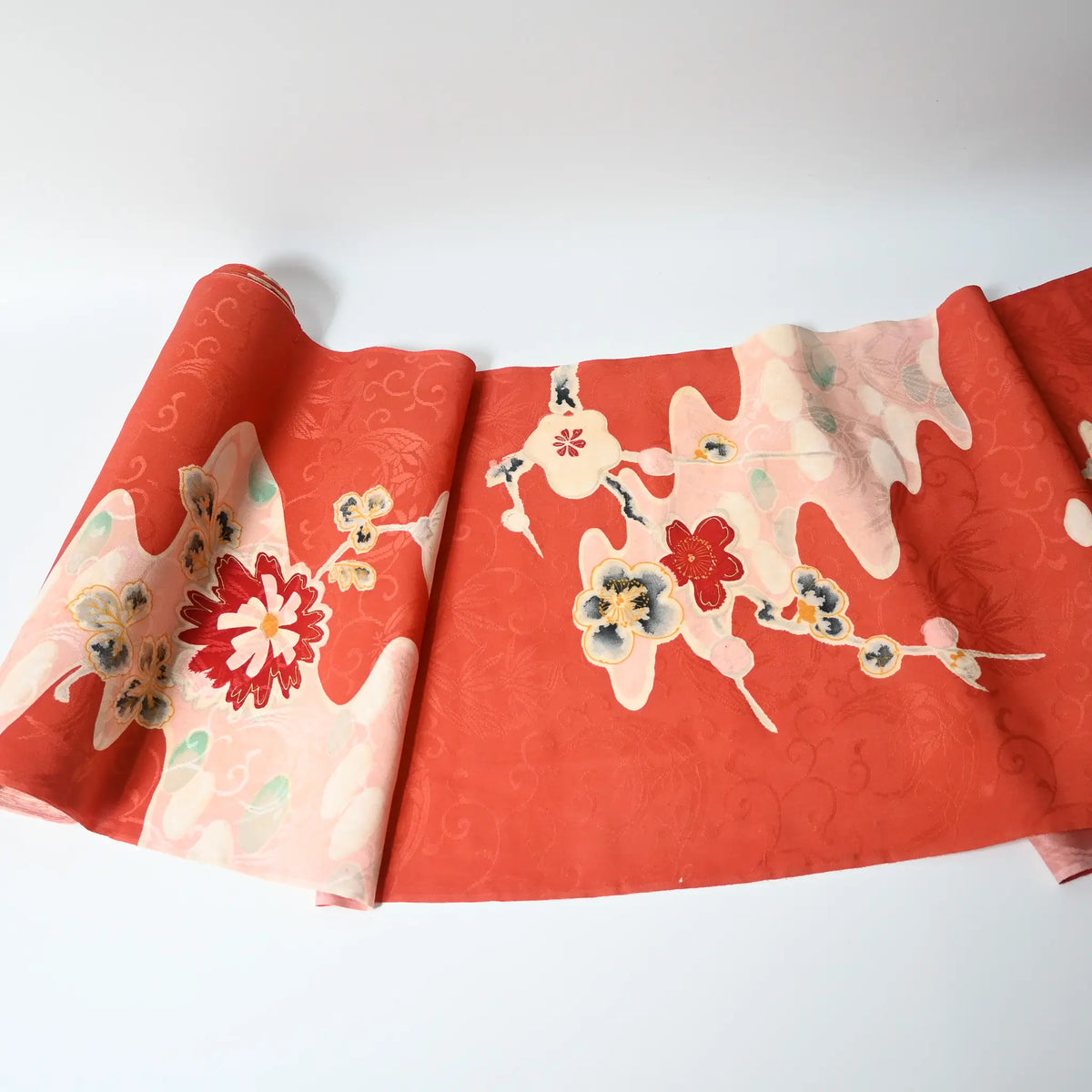 Vintage Floral Rinzu Silk Kimono Fabric Sold By The Metre