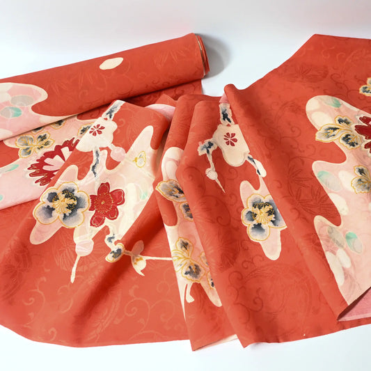 Vintage Floral Rinzu Silk Kimono Fabric Sold By The Metre