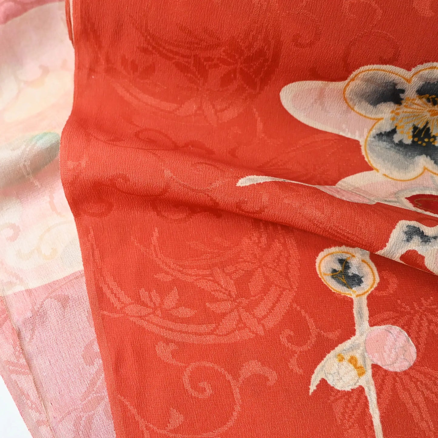 Vintage Floral Rinzu Silk Kimono Fabric Sold By The Metre