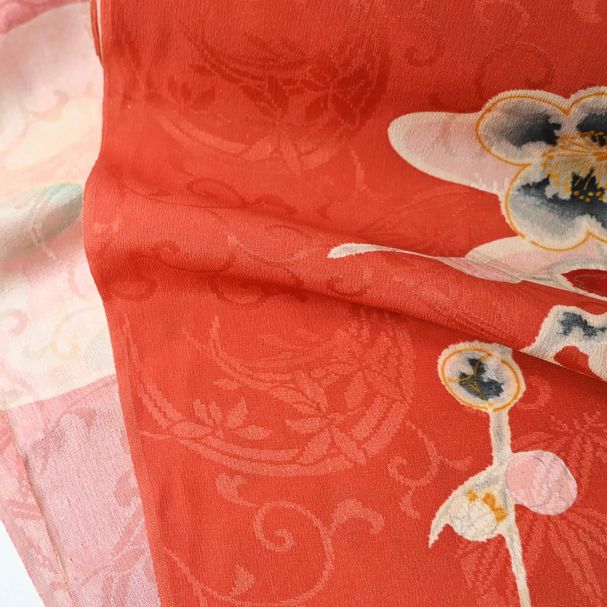 Vintage Floral Rinzu Silk Kimono Fabric Sold By The Metre