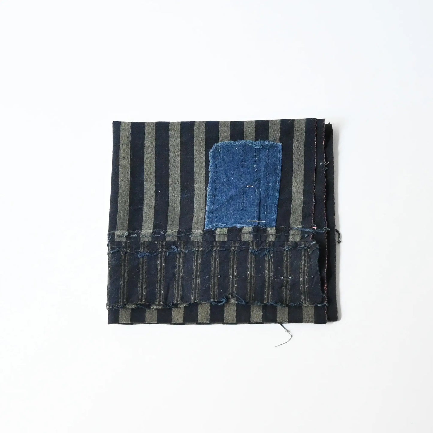 Vintage Indigo Stripe Cotton Fragment with Mending