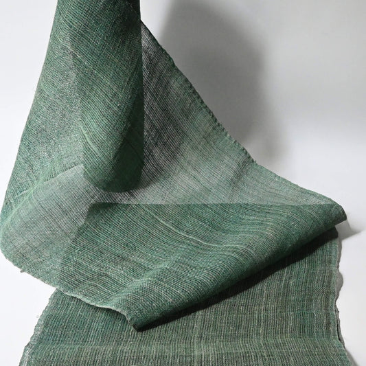 Antique indigo green hemp, indigo with yellow dye, open weave and coarse feel.