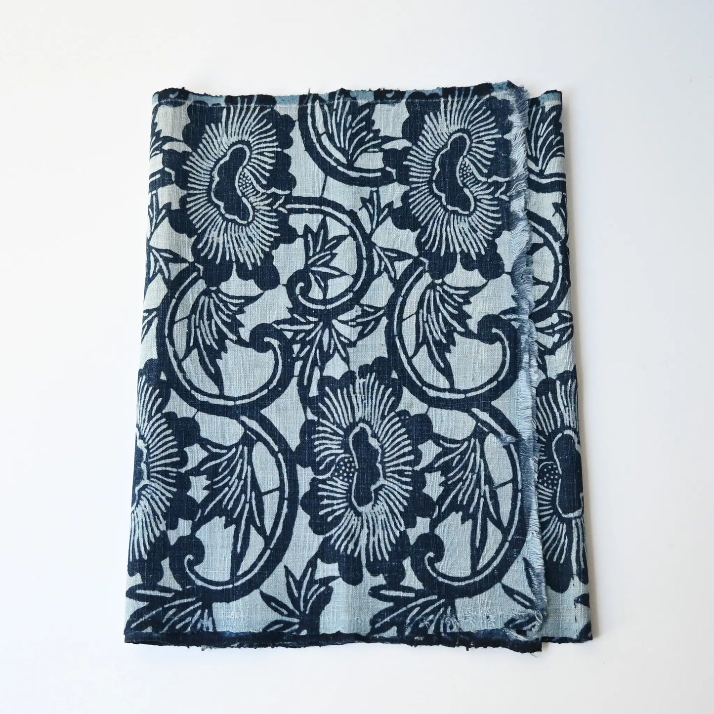 Antique Indigo Katazome Cotton with Peony Arabesque