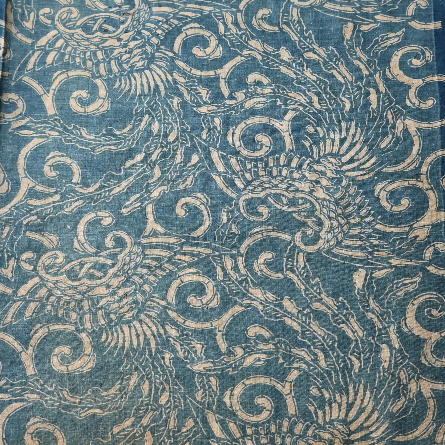 Antique indigo katazome cotton with phoenix pattern from the early 20th century.