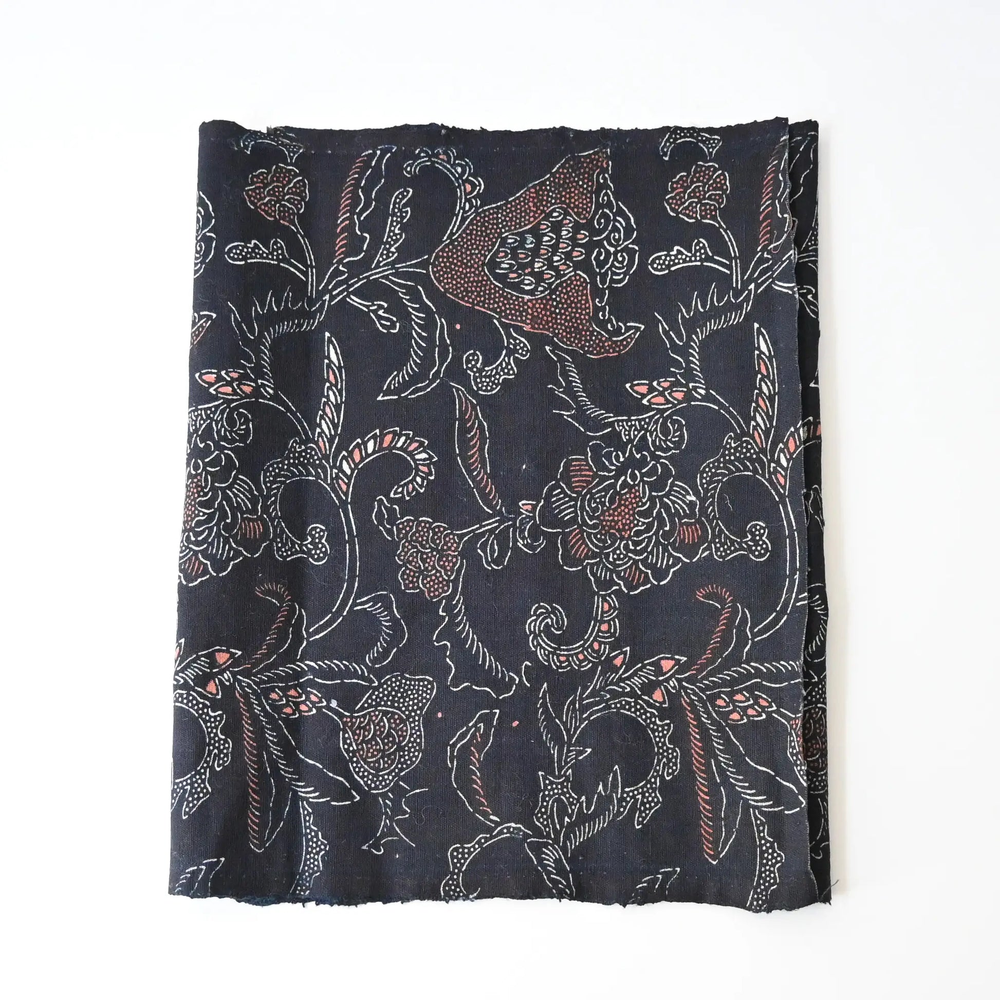 Antique indigo katazome cotton with pomegranate motif and Bengala red detail.
