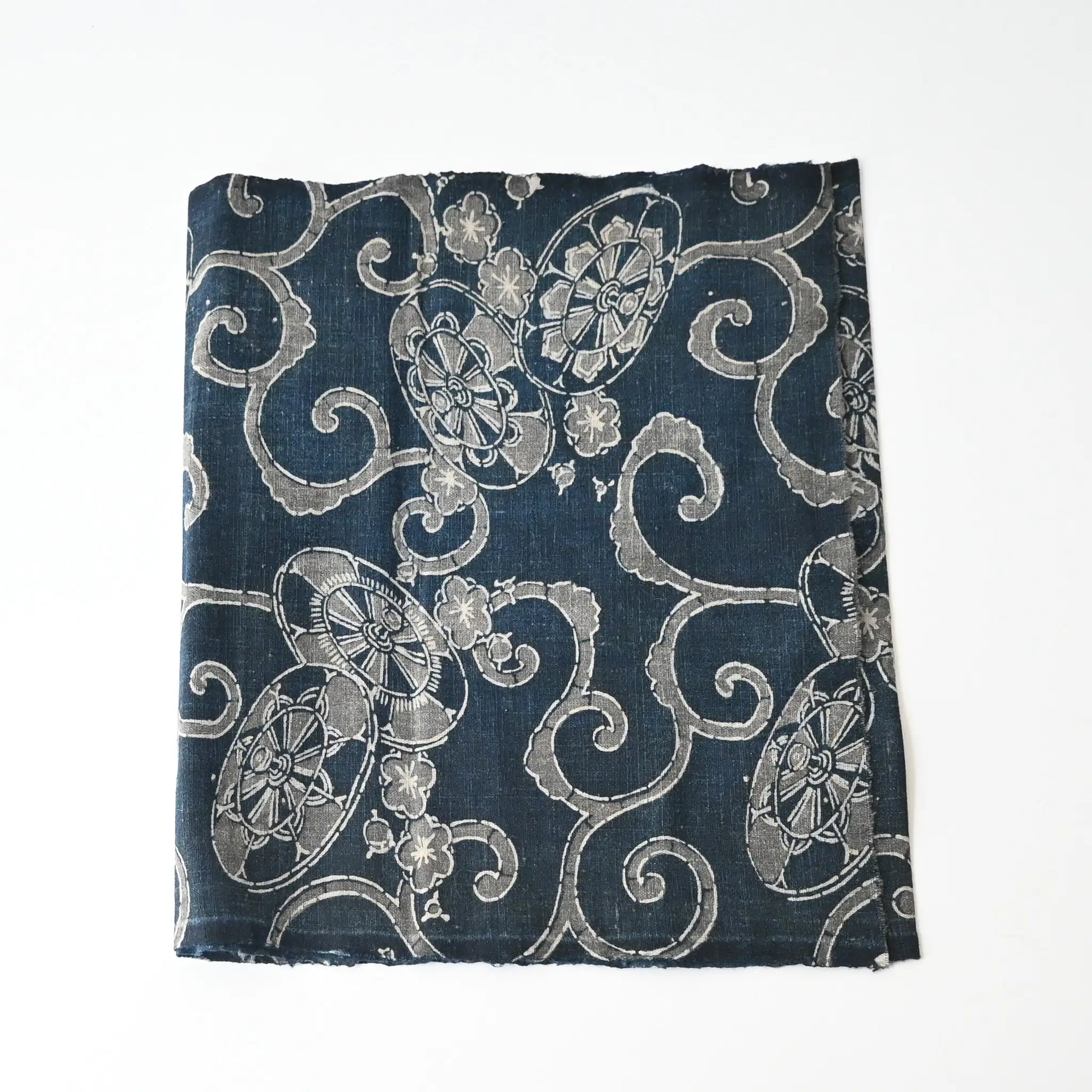 Antique indigo katazome cotton with wagasa and plum blossom motifs, from early 20th century.