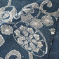 Close-up view of antique indigo katazome cotton with wagasa and plum blossom motifs, from early 20th century.