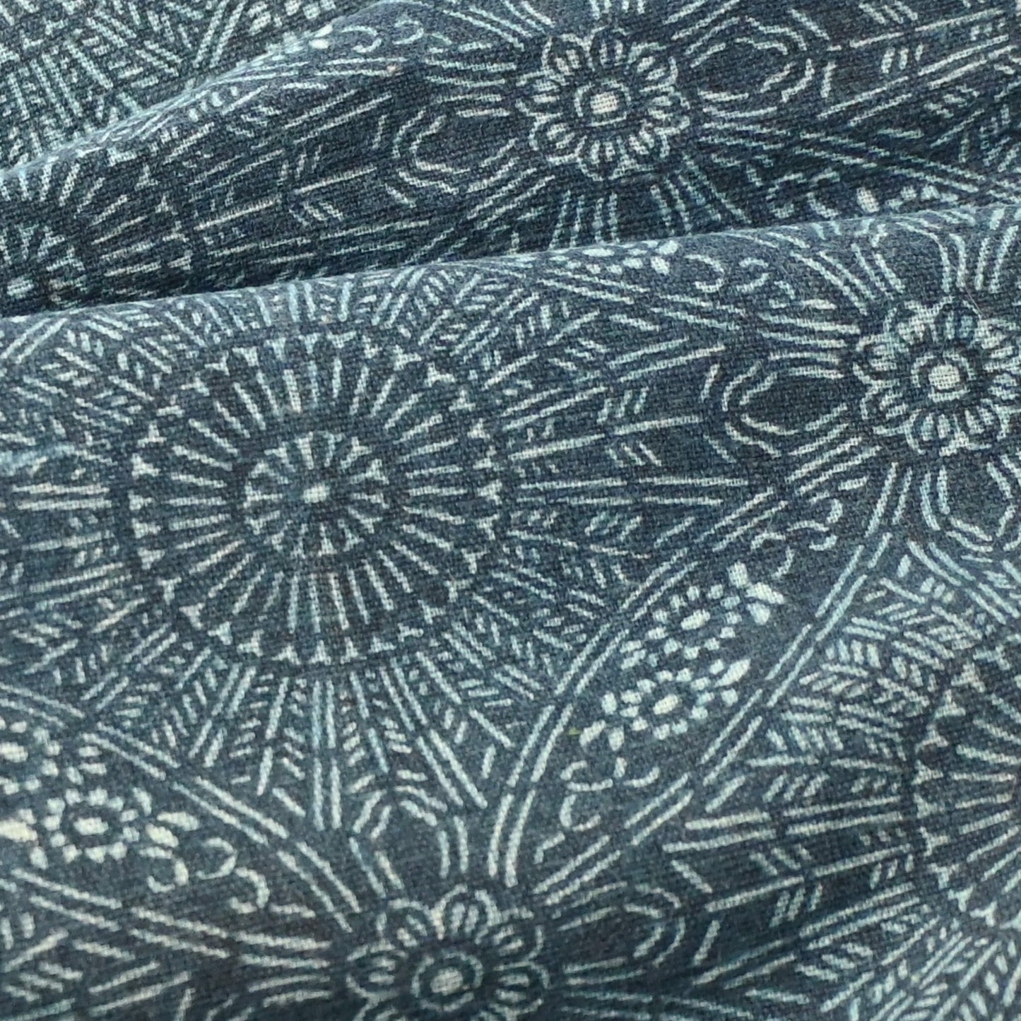 Detailed view of antique indigo katazome cotton futon cover panel from the early 20th century.