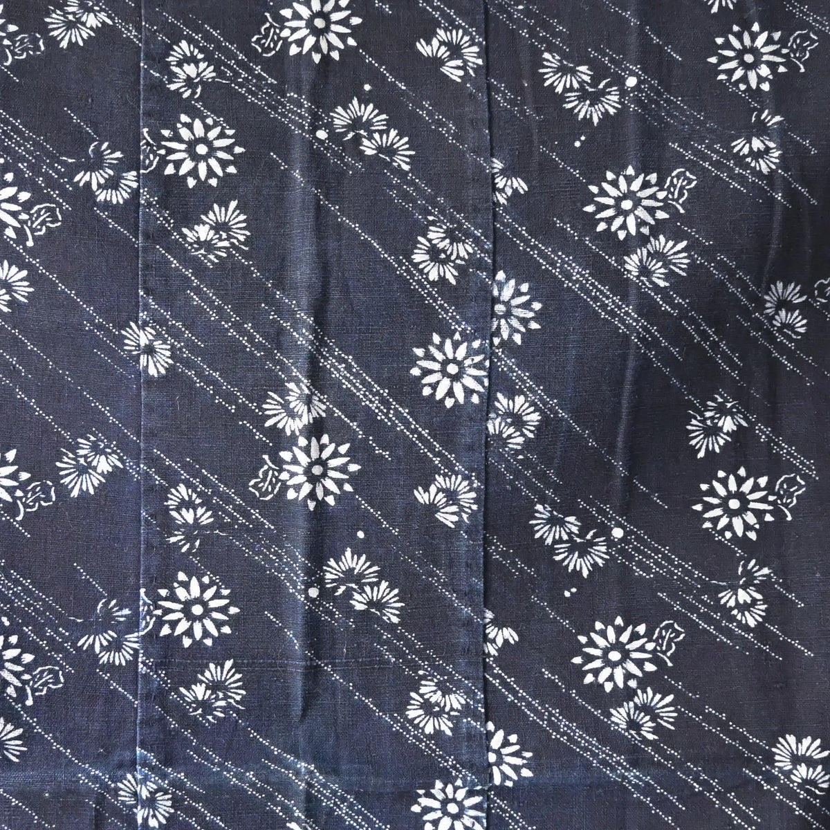 Antique Japanese indigo katazome dyed cotton furoshiki, intricate dots and floral motifs.