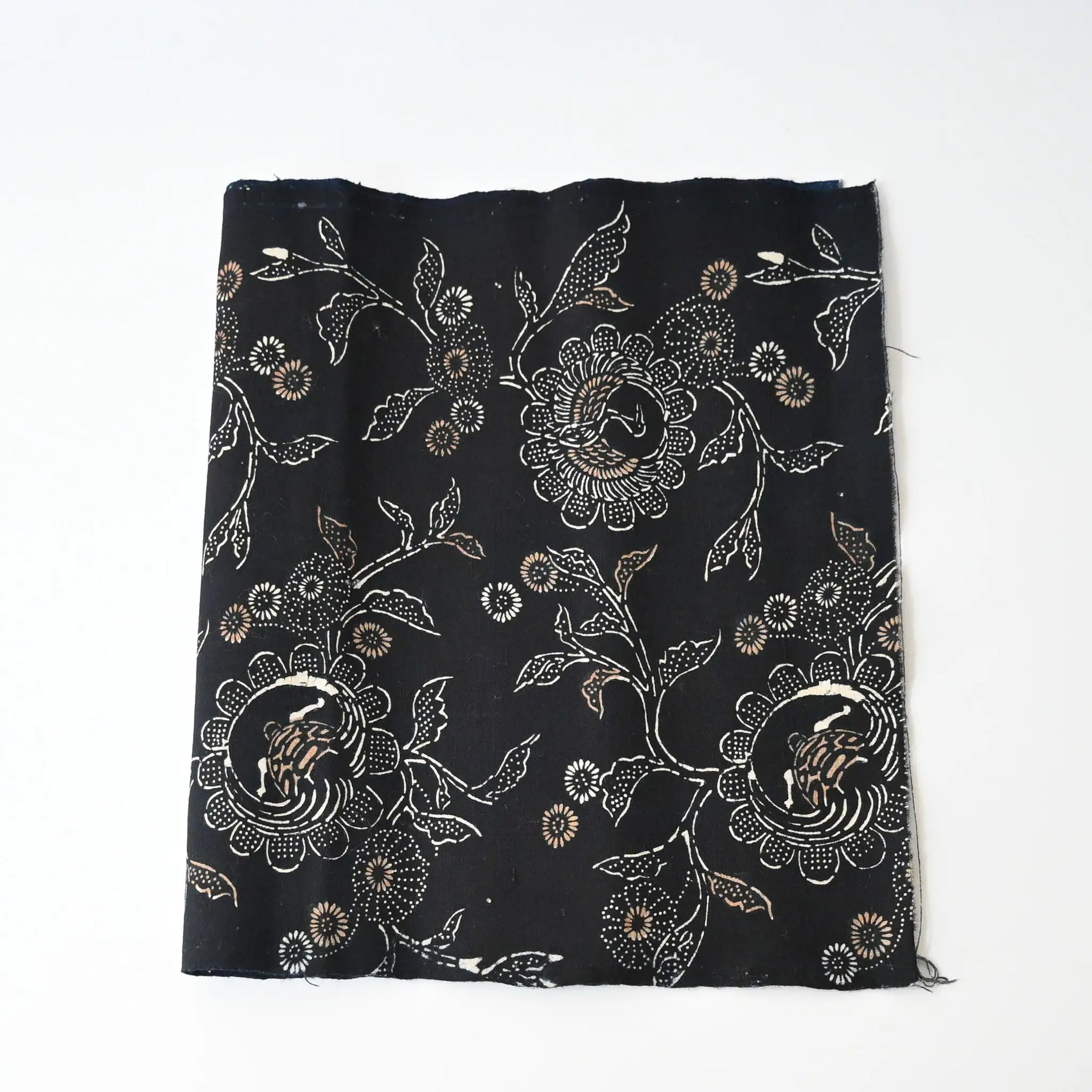 Antique indigo katazome cotton with crane, tortoise and chrysanthemum motif from early 20th century.