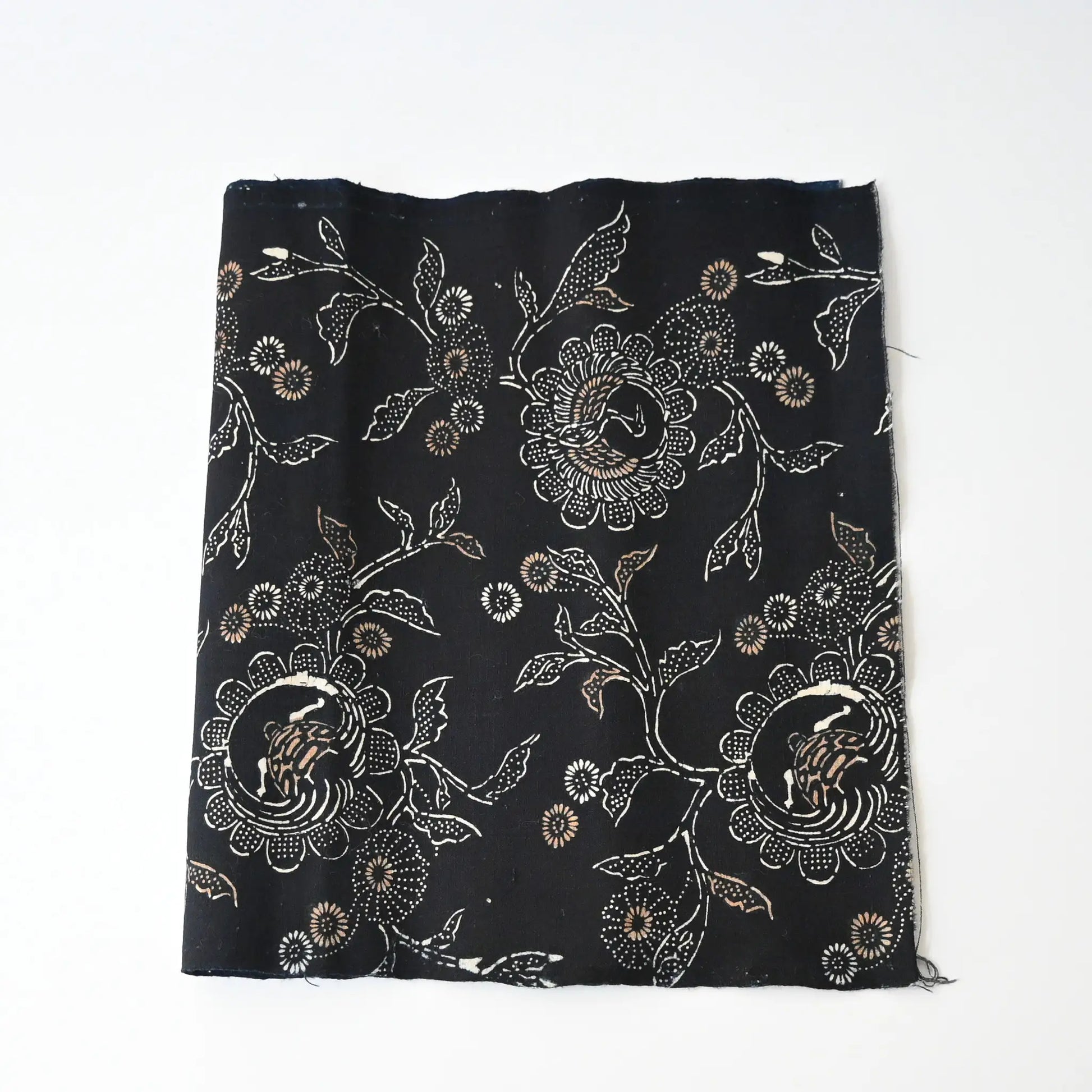 Antique indigo katazome cotton with crane, tortoise and chrysanthemum motif from early 20th century.