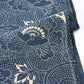 Close-up view of antique indigo katazome futon cover panel with peony arabesque from early 20th century.
