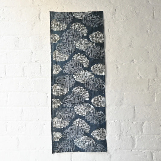 Full view of antique indigo Katazome dyed cotton with chrysanthemum pattern from the early 20th century.