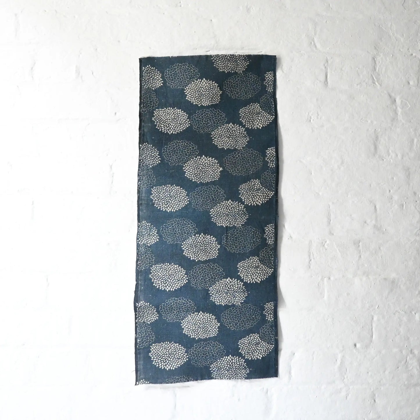 Antique indigo katazome dyed cotton with chrysanthemum motif.