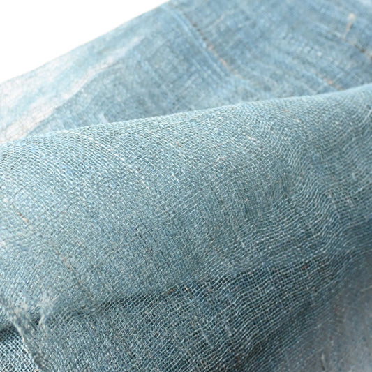 Detailed view of open weave antique Japanese indigo dyed hemp.