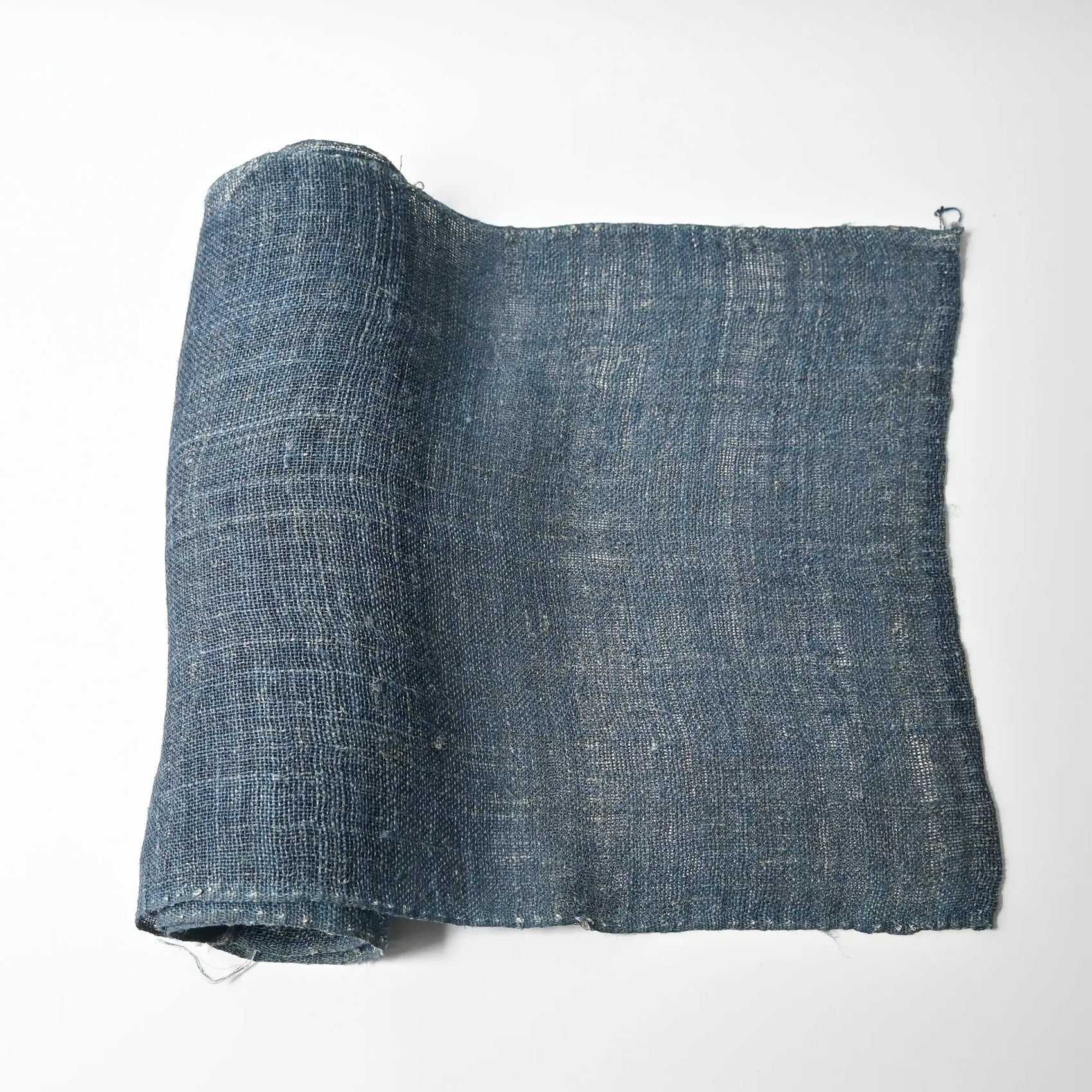 Antique Japanese indigo dyed open-weave hemp Kaya panel from the early 20th century.