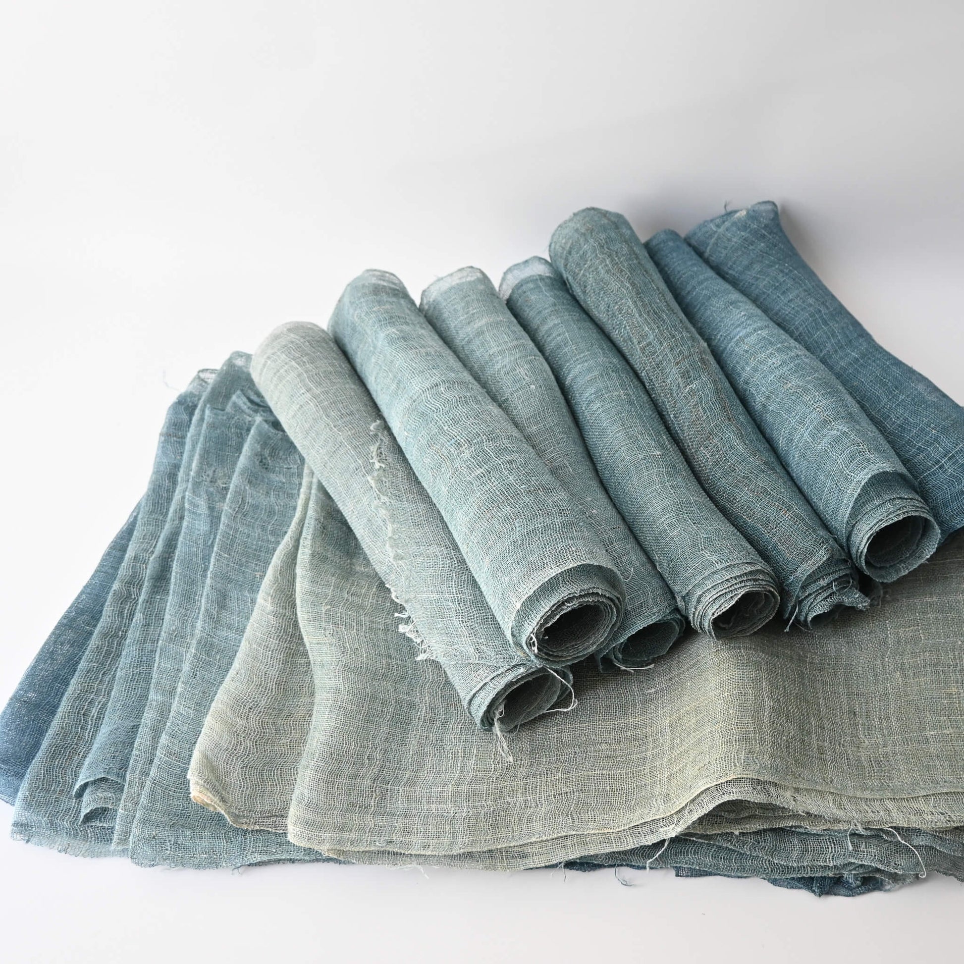 Antique Japanese indigo dyed hemp Kaya panels, beautiful colour shades.