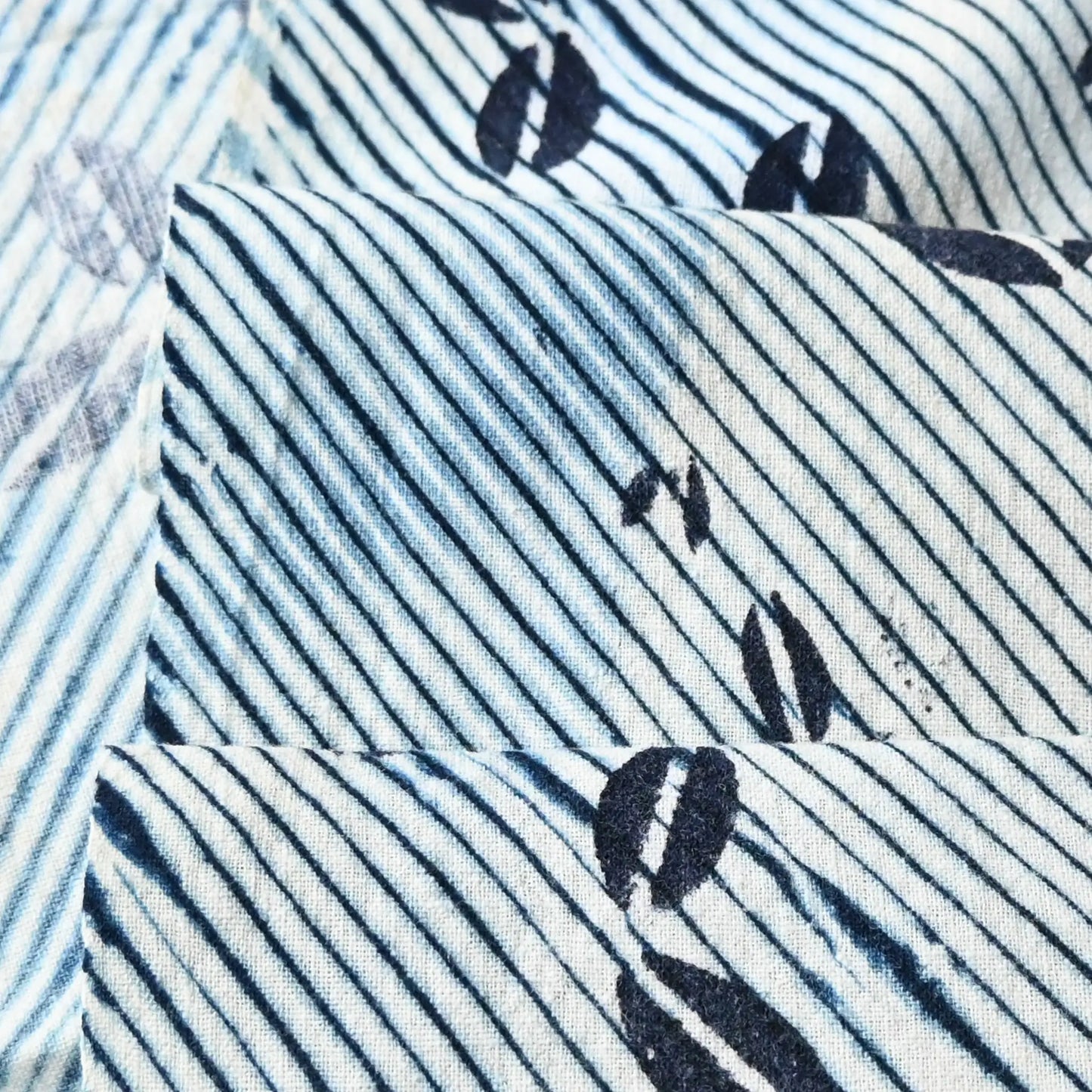 Close-up view of antique Japanese shibori dyed cotton piece from the early 20th century.