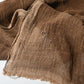 Detailed view of antique Japanese natural brown six-panel hemp mosquito net Kaya with beautiful mends.