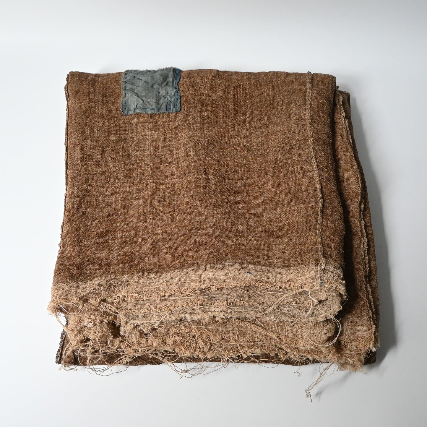 Antique Japanese natural brown six-panel hemp mosquito net Kaya with beautiful mends.