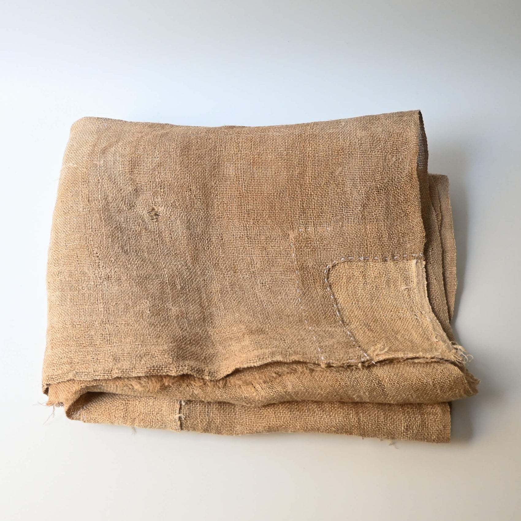 Antique natural wide width hemp cloth with mends.
