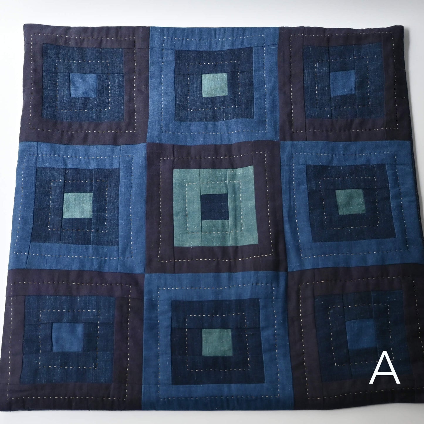 Handmade Indigo Log Cabin Patchwork Cushion Cover
