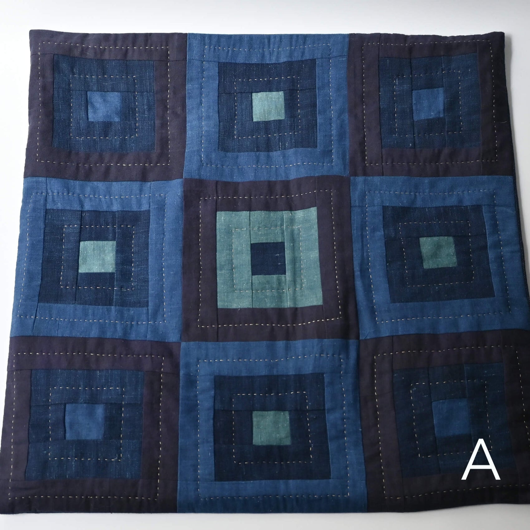 Handmade Indigo Log Cabin Patchwork Cushion Cover
