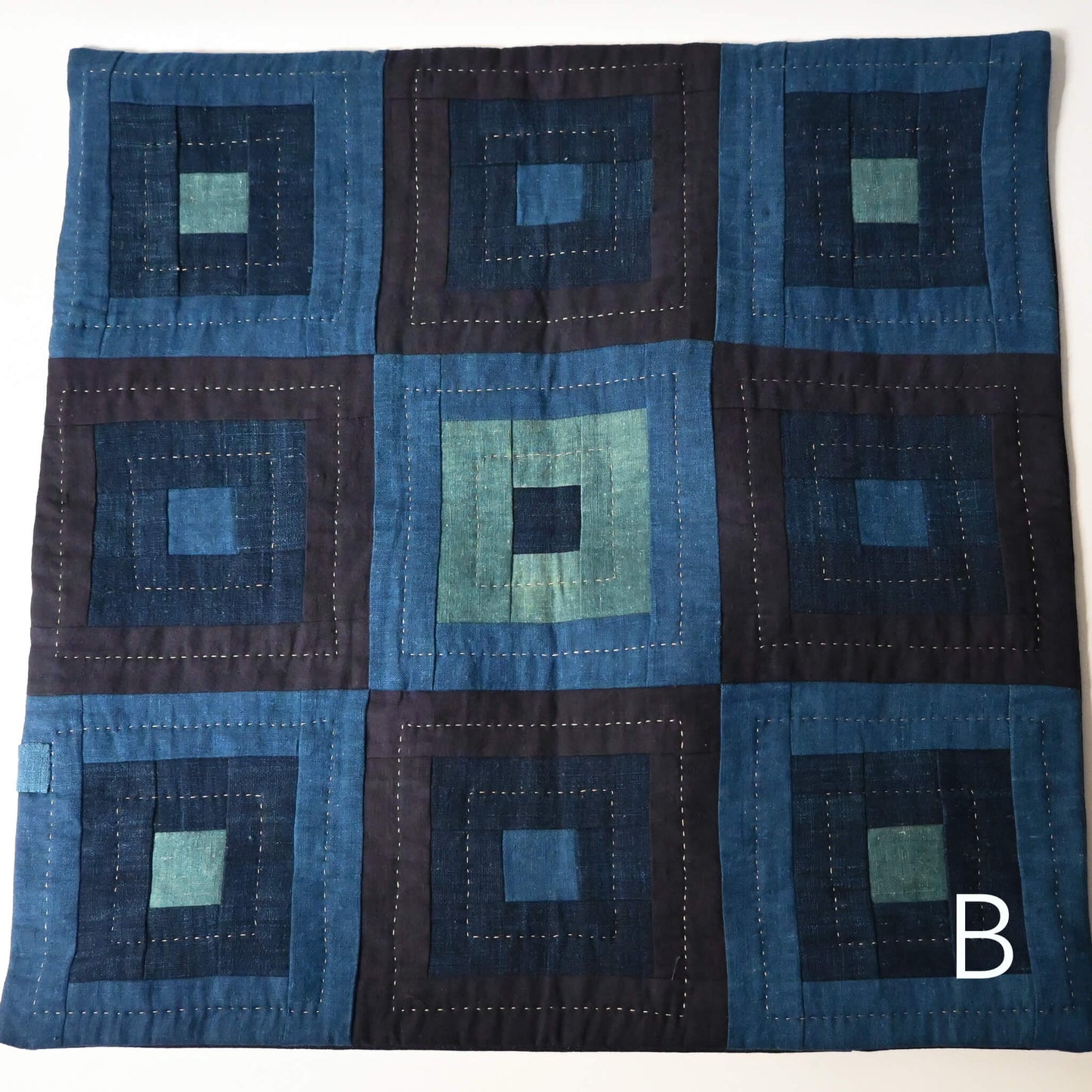 Handmade Indigo Log Cabin Patchwork Cushion Cover