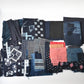 One-off vintage indigo cotton scrap bundle, including plain, kasuri and striped, ideal for slow stitching.