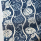 Close-up view of antique indigo katazome dyed hemp futon cover panel from the early 20th century, Aoi leaves with Yoroke stripes.