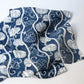 Antique indigo katazome dyed hemp futon cover panel from the early 20th century, Aoi leaves with Yoroke stripes.