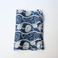 Antique indigo katazome dyed hemp futon cover panel from the early 20th century, Aoi leaves with Yoroke stripes.