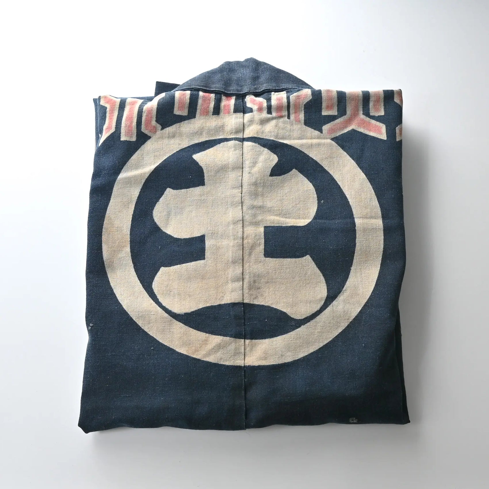 Rare vintage indigo cotton hanten, belonged to a local rescue organization that assisted people during floods and fires.