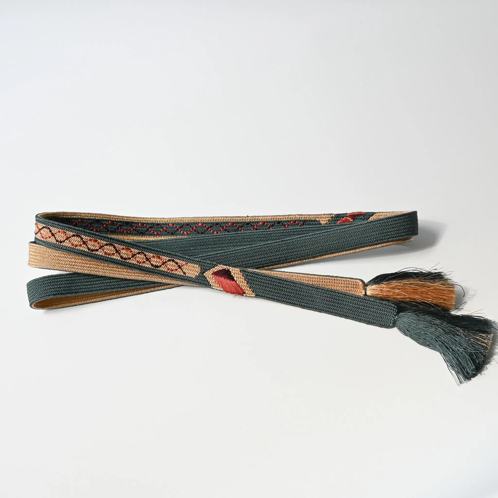 Vintage/recycled women's kimono dress accessories, Obijime cord in teal blue and gold.