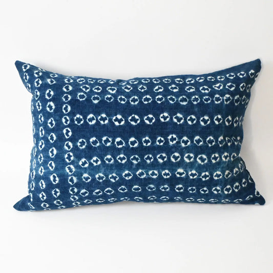 Handmade shibori indigo African mudcloth cushion with duck feather insert.