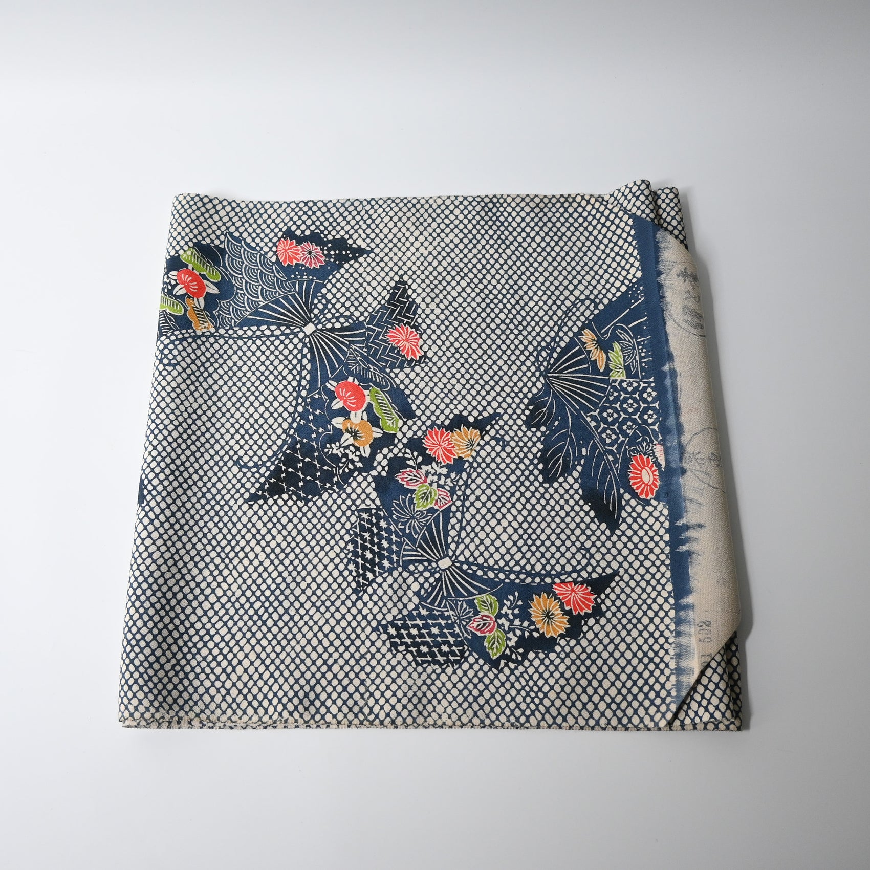 Vintage chirimen silk crepe kimono fabric piece in dusty blue.