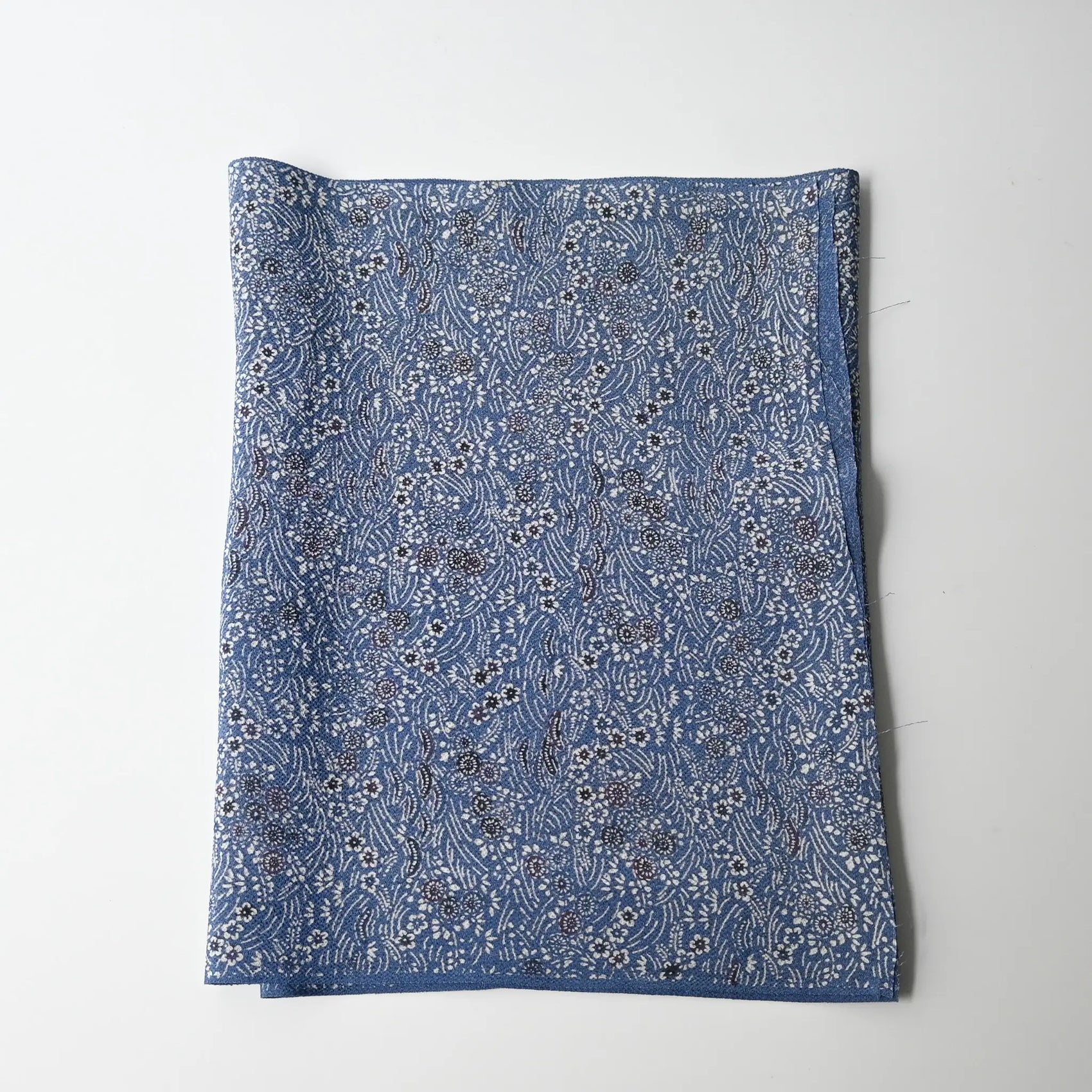 Vintage blue heavy silk crepe kimono fabric with katazome dyed small floral pattern.