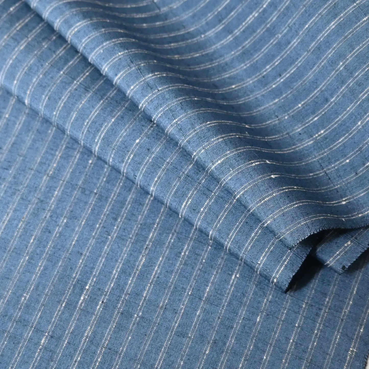 Vintage Blue Stripe Tsumugi Silk Kimono Fabric Sold By The Metre