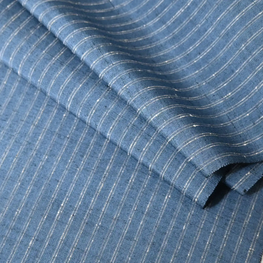 Vintage Blue Stripe Tsumugi Silk Kimono Fabric Sold By The Metre