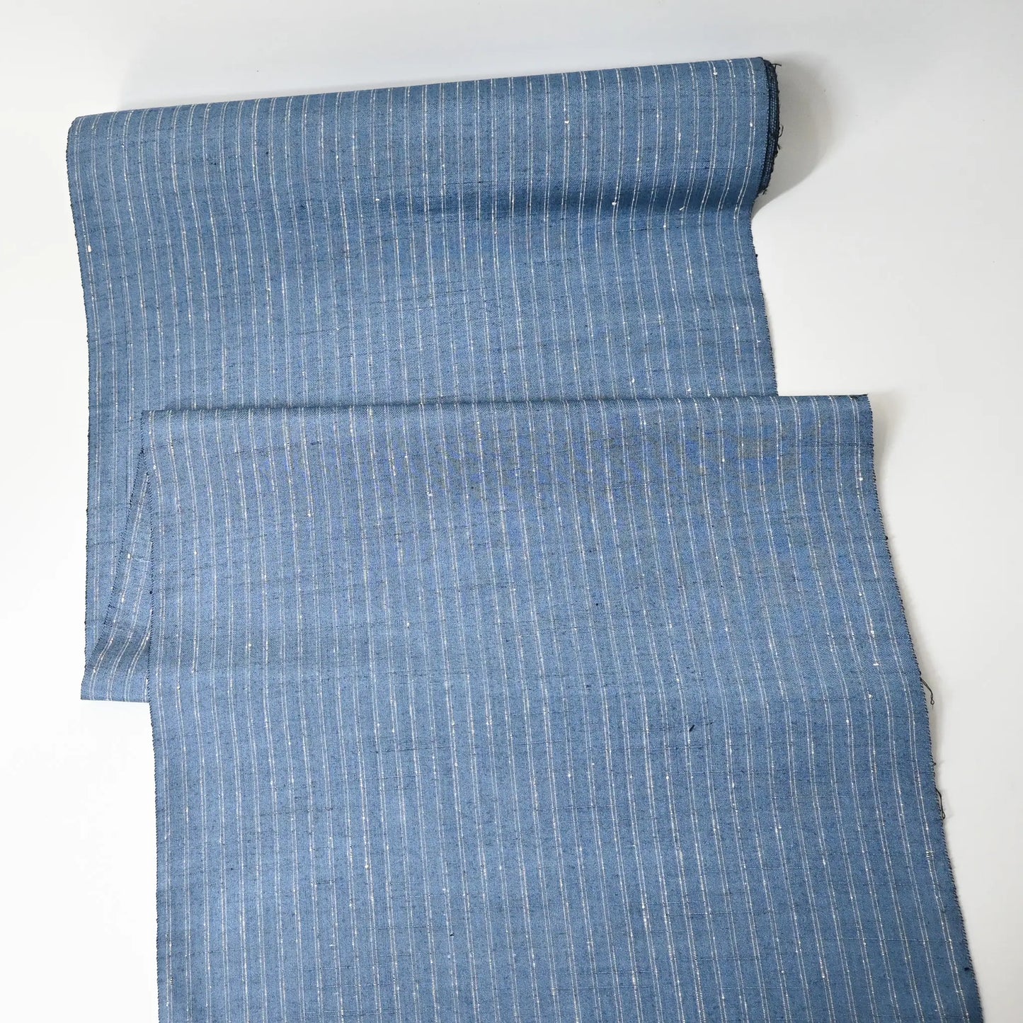 Vintage Blue Stripe Tsumugi Silk Kimono Fabric Sold By The Metre