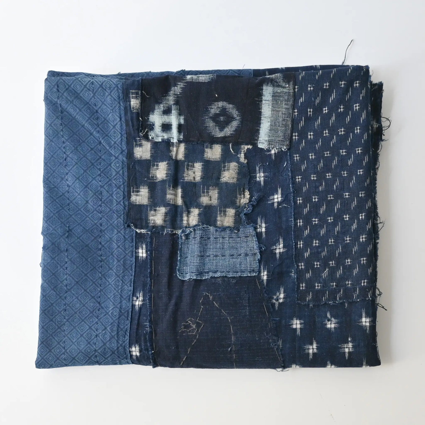 Vintage Boro  indigo Kasuri cotton futon cover with full of character.
