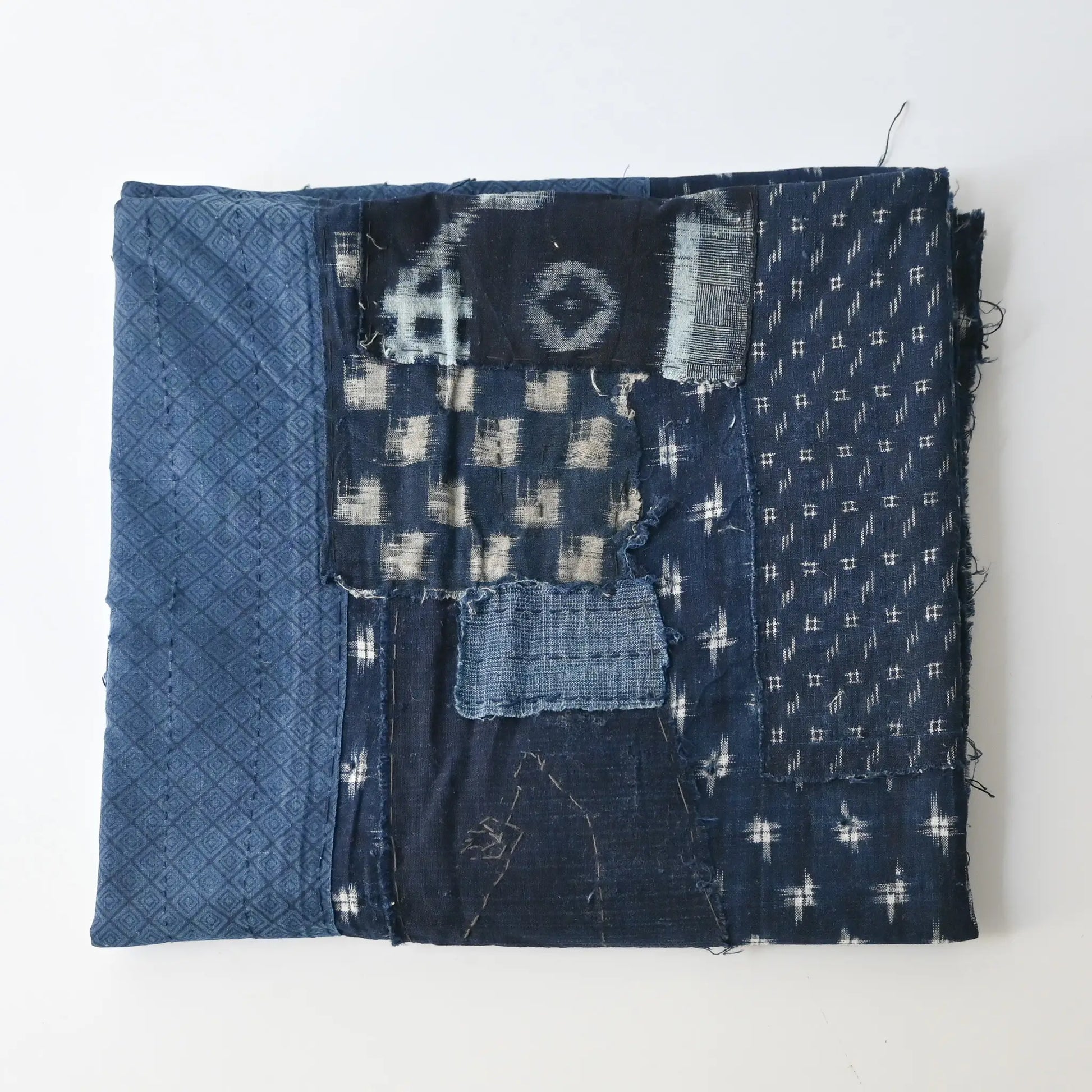 Vintage Boro  indigo Kasuri cotton futon cover with full of character.
