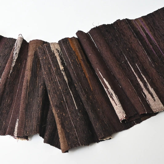 Full view of vintage rich brown sakiori obi, collectable piece.