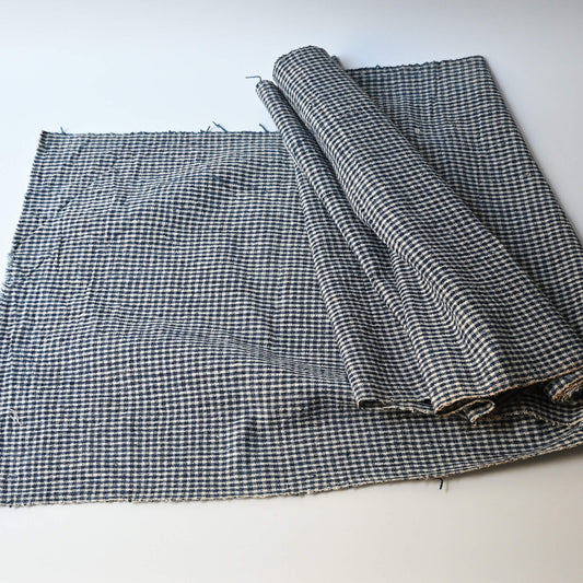 Vintage Chinese indigo cotton with small check pattern, suitable for soft furnishings.