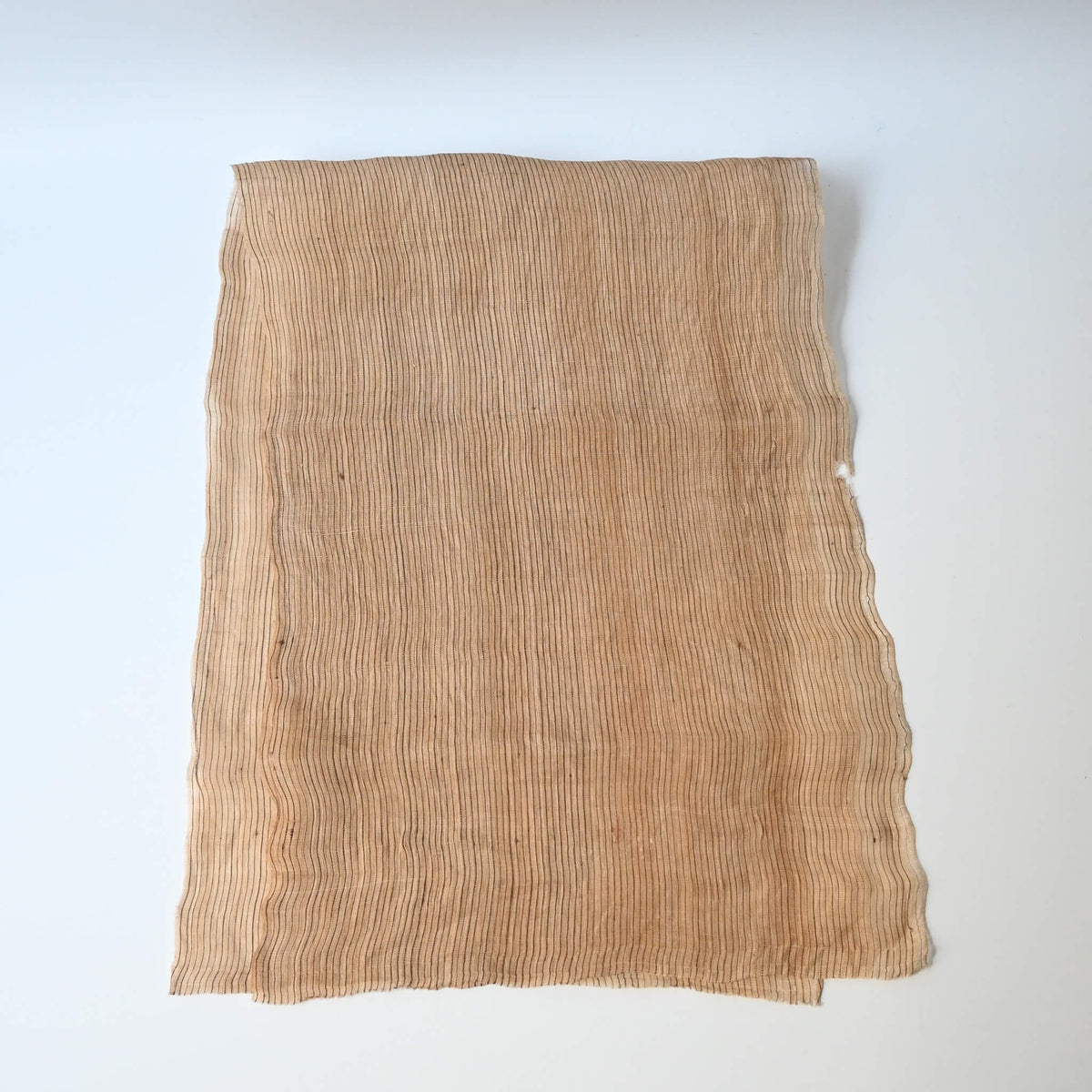 Full view of vintage collectable bashofu banana fibre textile, natural fine stripe pattern.