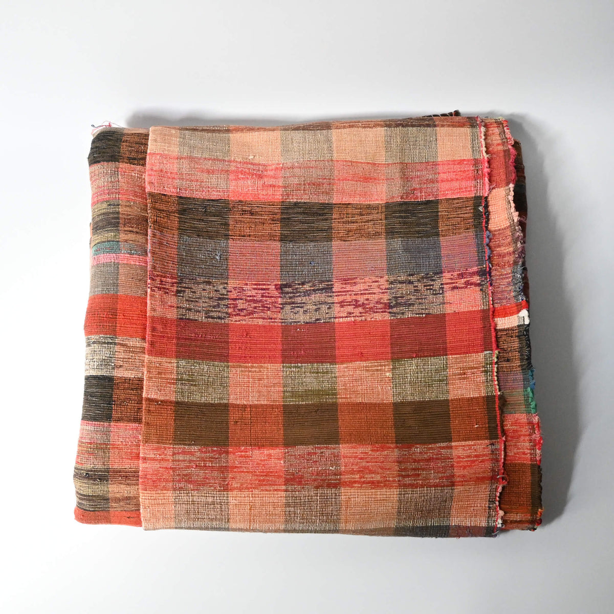 Vintage Japanese five-panel Sakiori rag-weaving textile made from recycled old kimono and futon fabrics. 