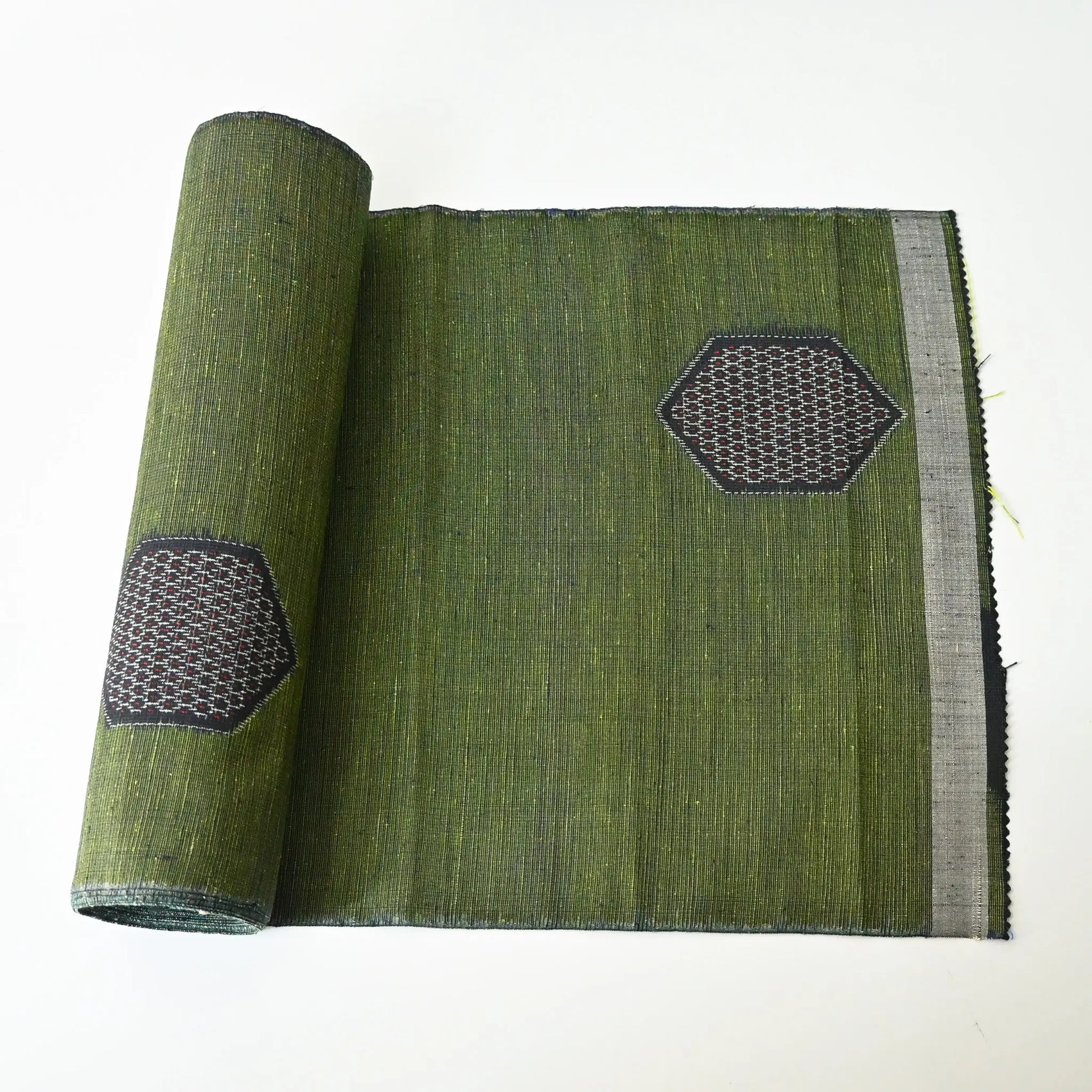 Vintage Forest Green Tsumugi Silk Kimono Fabric Sold By The Metre