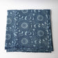 Vintage four-panel indigo katazome dyed cotton futon cover with chrysanthemum arabesque motif.
