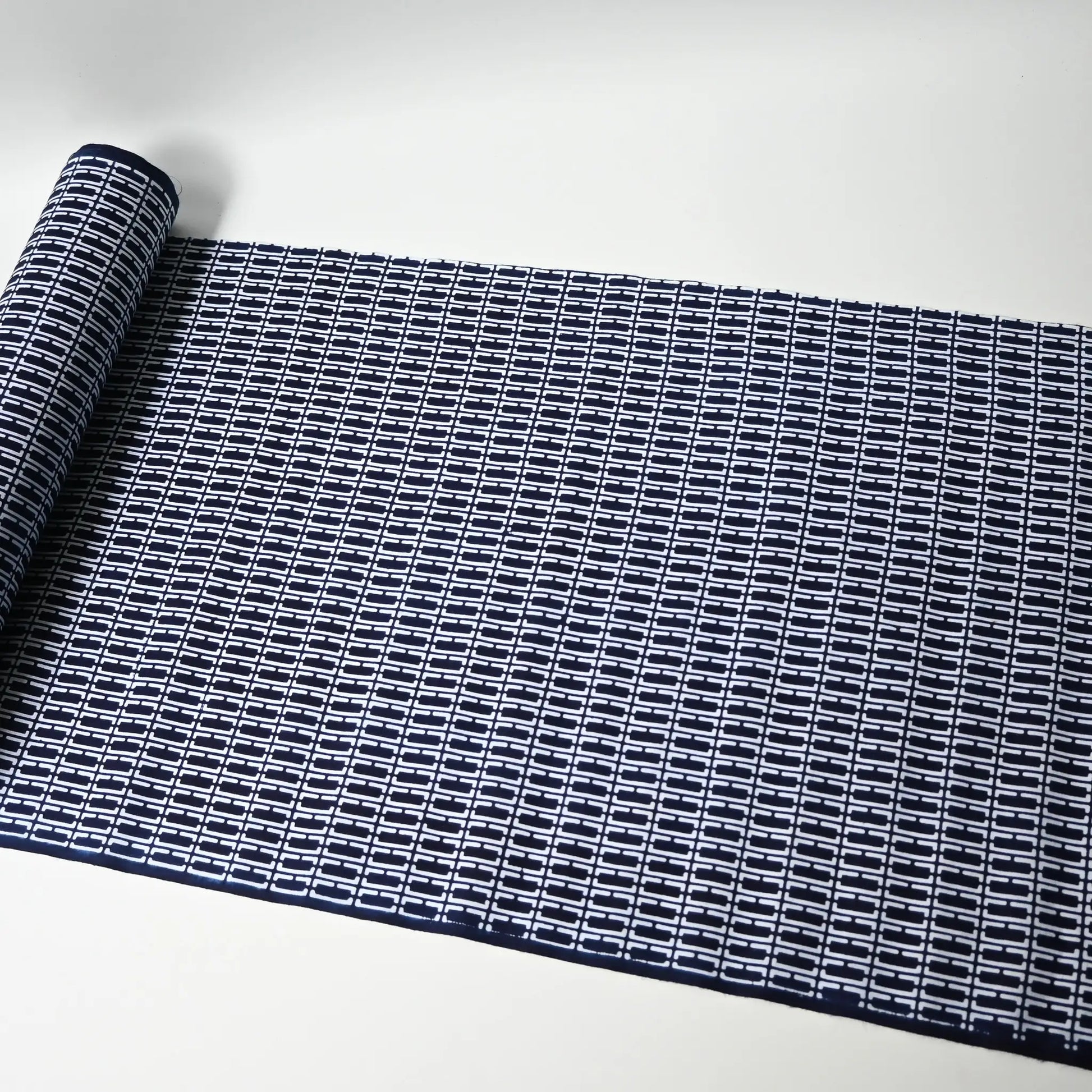 Full view of vintage traditional Japanese men's yukata cotton fabric sold by the metre.